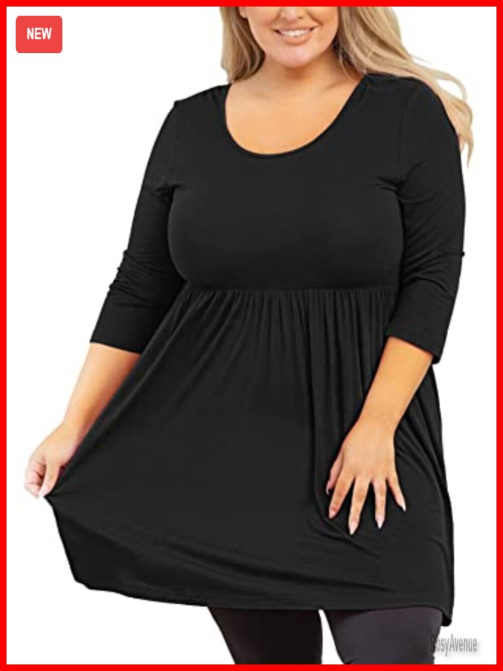 Plus Size Tunic Top 3/4 Sleeve Crewneck Flowy Blouse Babydoll Maternity Shirt